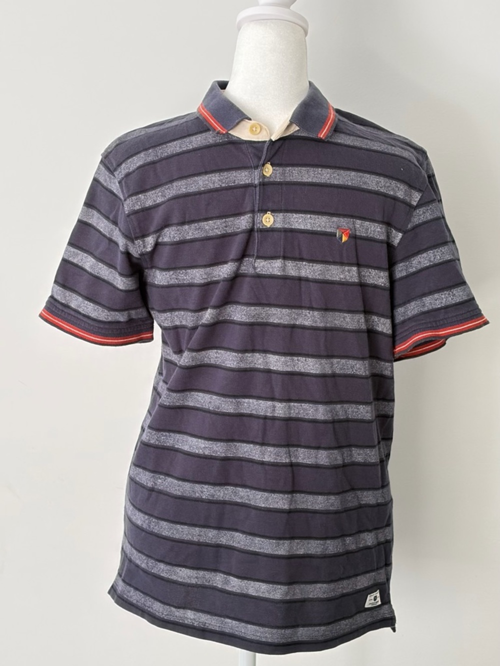 Jack & Jones Navy and Gray Striped Polo with Red Trim